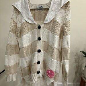 GANNI Cream and White Cardigan Sweater with Relaxed Fit